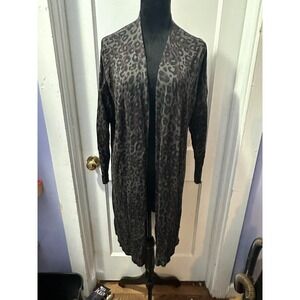 Terra & Sky Grey Leopard Long Cardigan in 0X(14W)